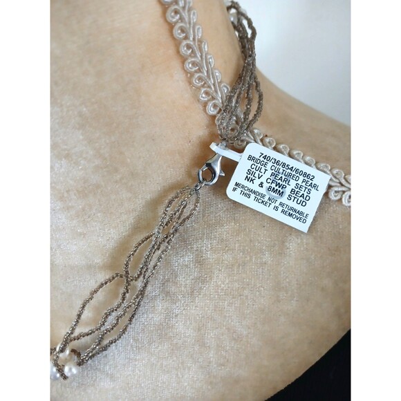 NWT Macy's vintage cultured pearl 16" necklace wrapped seed beads - Picture 3 of 4